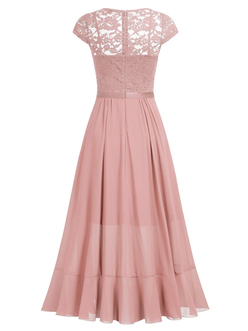 Miusol Women's V Neck Elegant Lace Ruffle Bridesmaid Maxi Dress (XX-Large, Pink) - Image 4